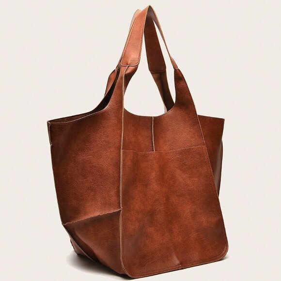 Brown Casual Women's Vintage Retro Large Capacity Tote Bag - Picture 3 of 7